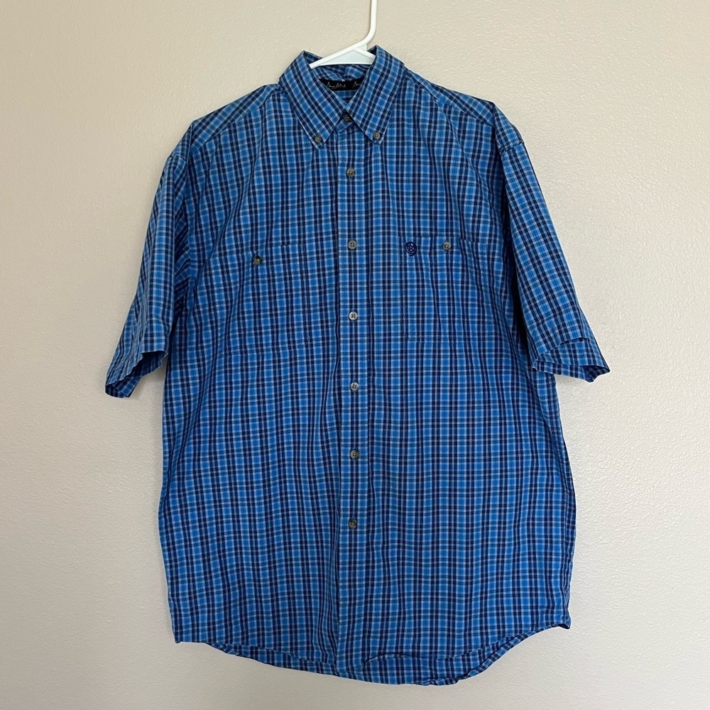 Wrangler George strait blue plaid button down western short sleeve shirt